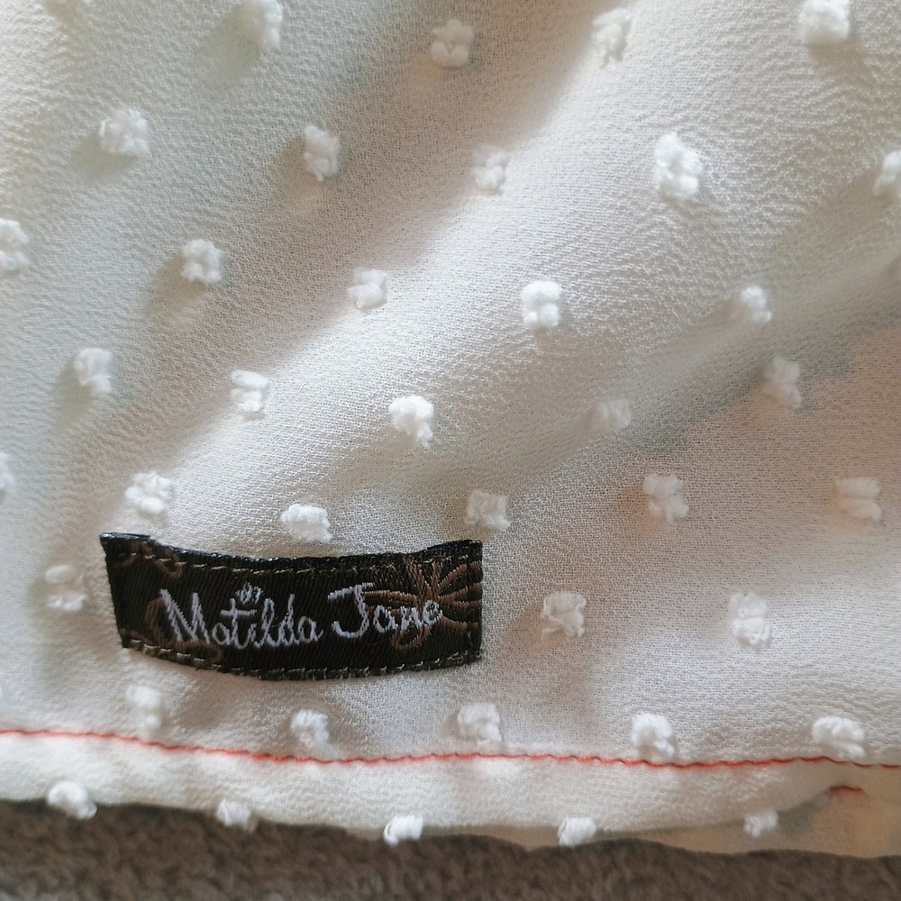 Matilda Jane Womens Swiss Dot Peplum Blouse White‎ Large Lace Trim - Picture 7 of 8